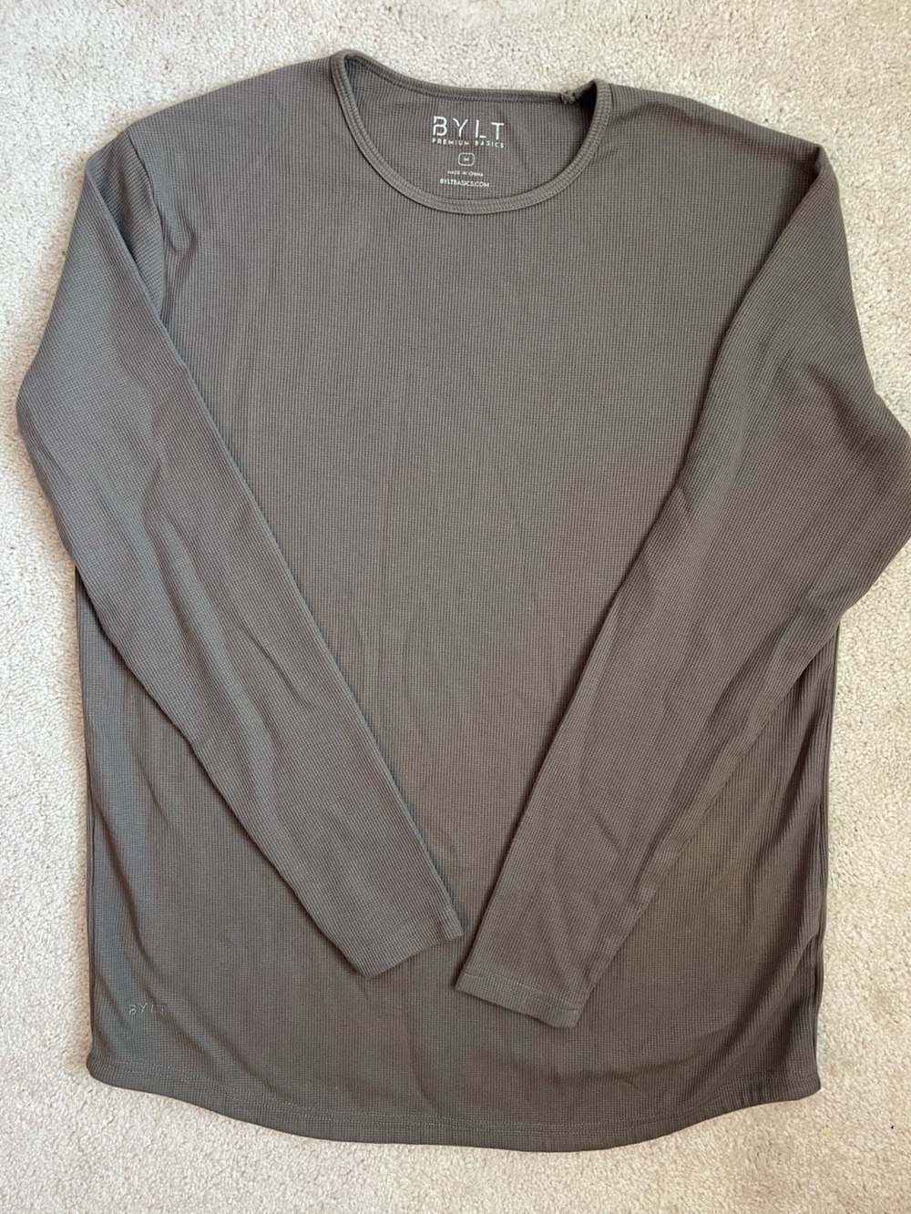 BYLT Basics Mens Medium Thermal Drop Cut Long Sleeve Shirt Olive Green Gronkowsk